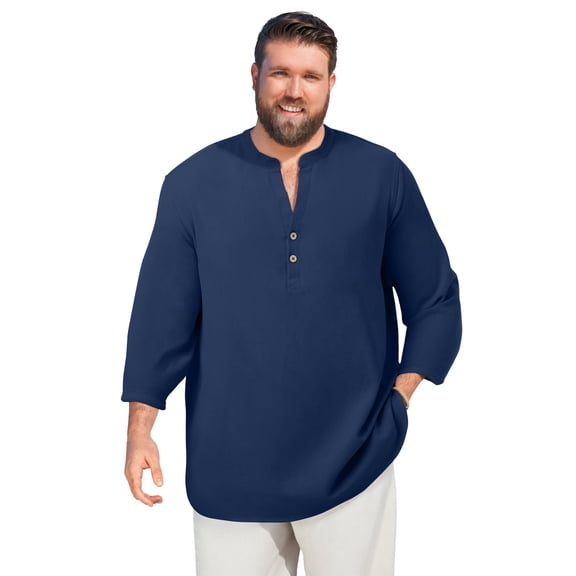 KingSize Men's Big & Tall Gauze Mandarin Collar 3/4 Sleeve Shirt