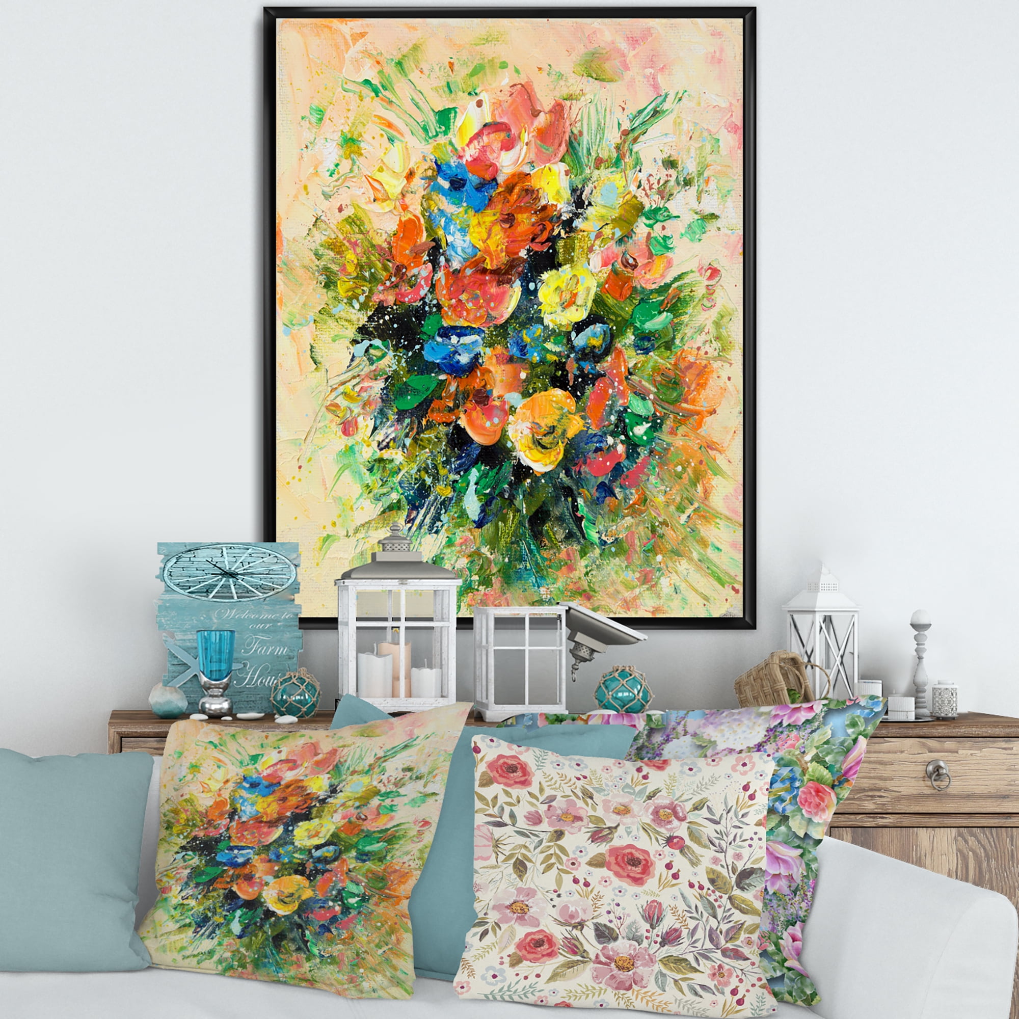 Designart 'Ancient Fresh Flowers Bouquet Of Wildflowers' Traditional Framed Canvas Wall Art Print