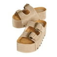 thumbnail image 2 of YDN Women Double Buckle Strap Mid Heeled Mules Rivets Platform Slip On Open Toe Slippers Shopping Prom Dressy Shoes Size 7.5 Beige, 2 of 4