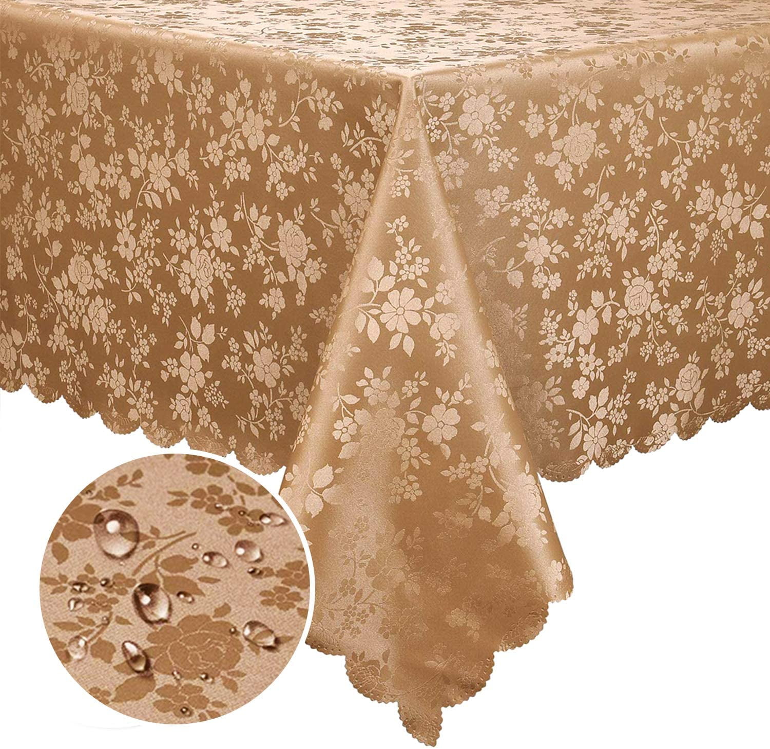 Beige Brown and Orange Floral PVC Vinyl Tablecloth Round Rectangle Square 