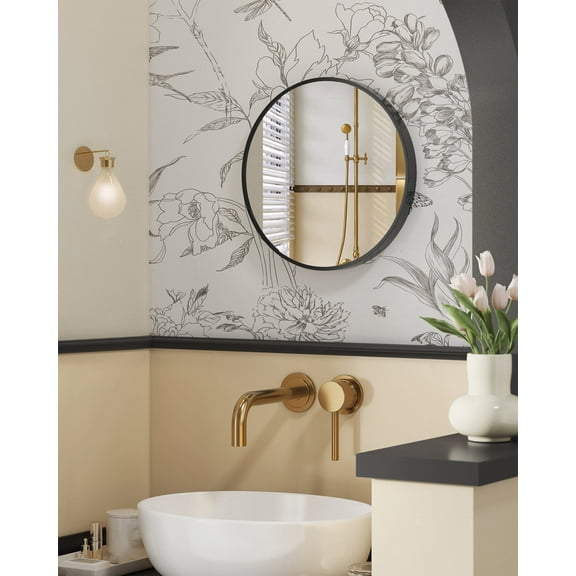 Round Mirror Bathroom Mirror for Wall 16 Inches Metal Frame for Living Room Bedroom Entryway Hallway Ink Black
