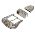 thumbnail image 2 of 1 1/2"-3.8cm Western 3-Piece Silver/Gold Two-Tone Floral Belt Buckle Set, 2 of 2