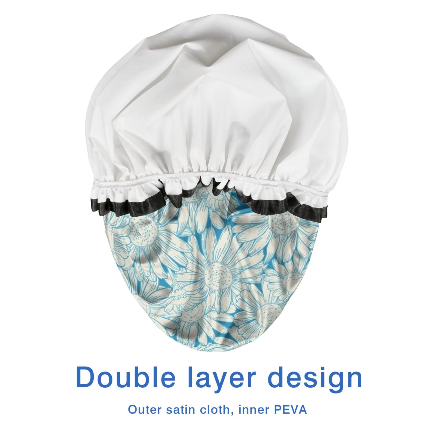 Shower Caps,Daisy Flower Pattern Waterproof Shower Cap for Women 4 Pieces,Double Reusable Hair Cover for Shower PEVA Elastic Stretch Hem