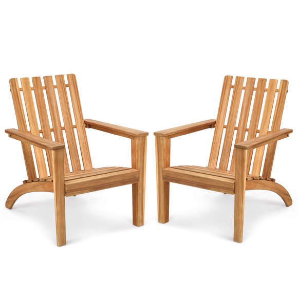 Patiojoy 2PCS Wooden Adirondack Chair W/Ergonomic Design Outdoor Lounge Armchair Acacia Wood chair for Yard&Patio