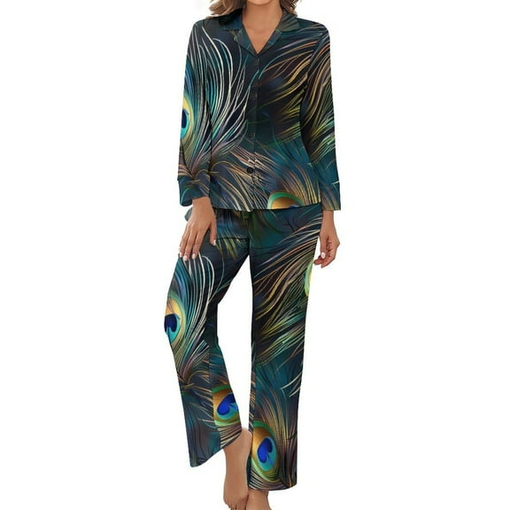 Peacock Women's Long Sleeve Flannel Pajama Set Sleepwear S
