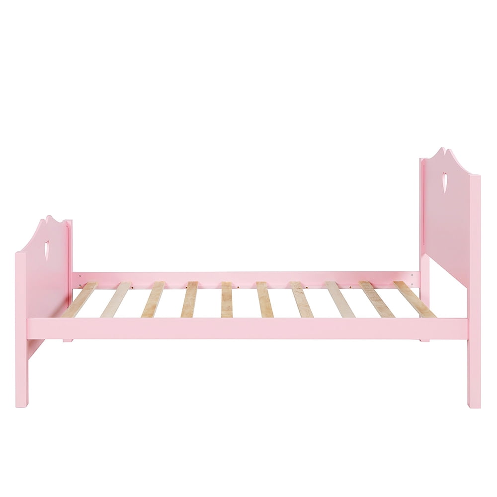Lowestbest Platform Beds for Teens, Twin Size Bed Frame with Wood Slat Support and Headboard and Footboard, Pink