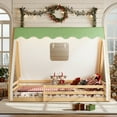 thumbnail image 4 of [Luckynote]Full Size House Floor Bed with Tent and Light, Solid Wood Teepee Floor Bed with Full-length Guardrails, Montessori and Childlike Design,Natural+Green, 4 of 14