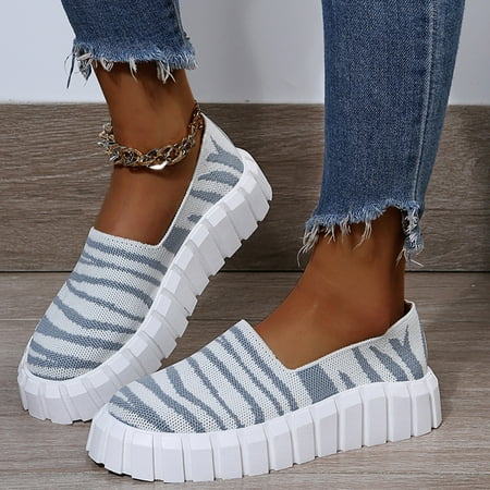 

Alueeu Women s sneakers Sleeve Platform Shoes Toe Breathable Fashion Women s Round Striped Flying Knitted Women s sneakers
