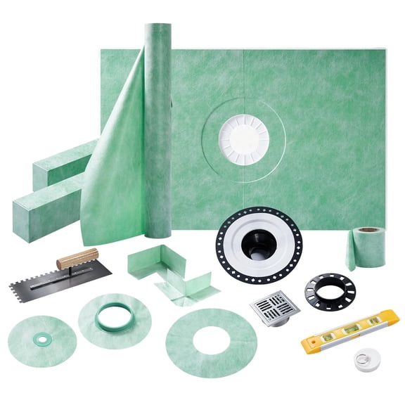 Jocisland Shower Curb Kit with Complete Shower Kit- Tray, Curb, Membrane, Seals, Corners, Trowel & Level, 38" x 60" Tray, Center Outlet Position
