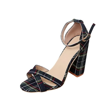 

Sandals Women Sandles Women s Open Toe Sexy Plaid High Heeled Thick Heeled Low Top Buckle Sandals Shoes Black