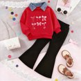 thumbnail image 2 of Toddler Baby Girl Clothes Toddler Girl Outfit Ruffle Sleeve Shirt Flare Pant Set Fall Winter Clothing for 24 Months 2T 3T 4T 5T 6T 7T Girl Watermelon Red Size 2-3 Years, 2 of 8