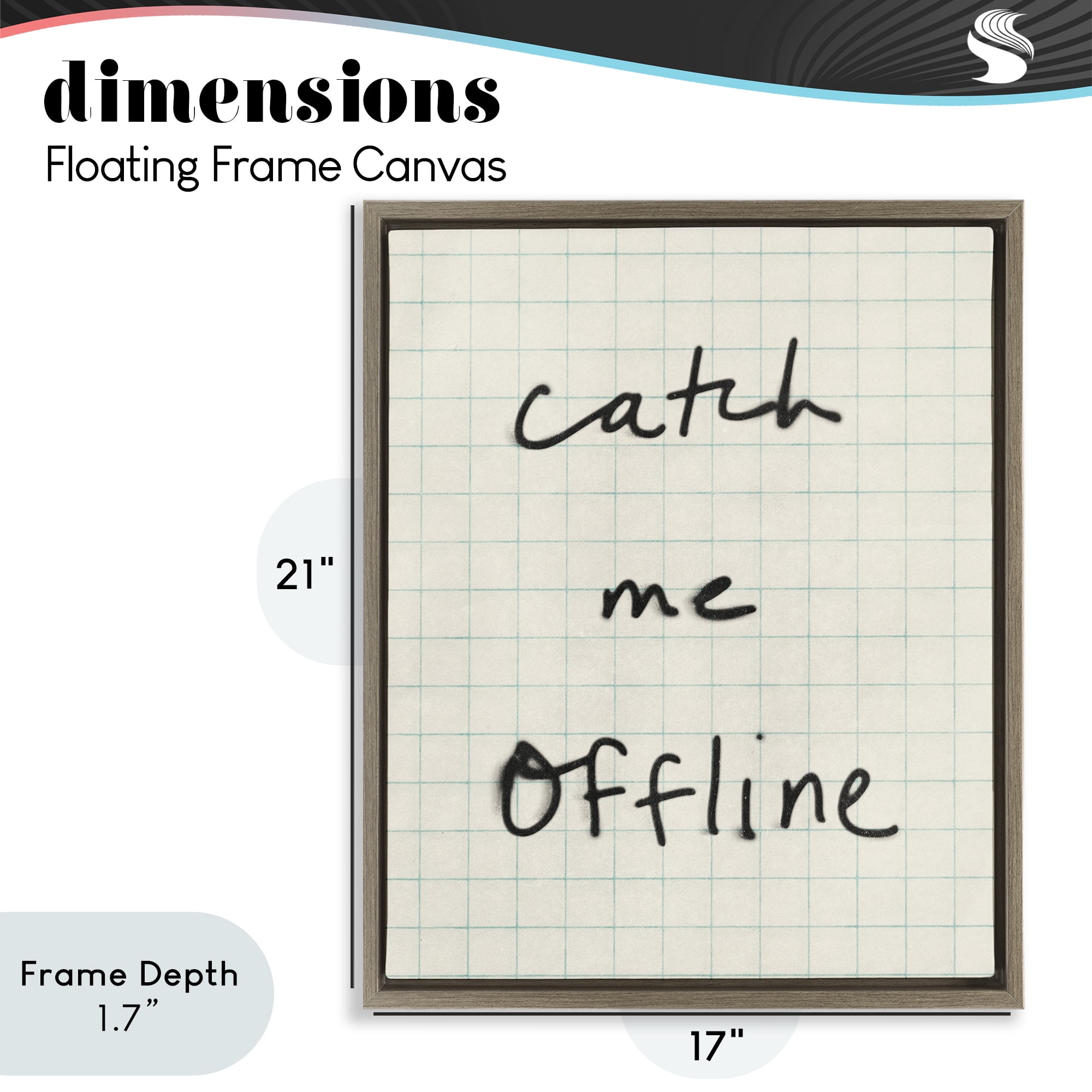 Stupell Industries Catch Me Offline Scrawl Brown Framed Floater Canvas Wall Art, design by Victoria Barnes