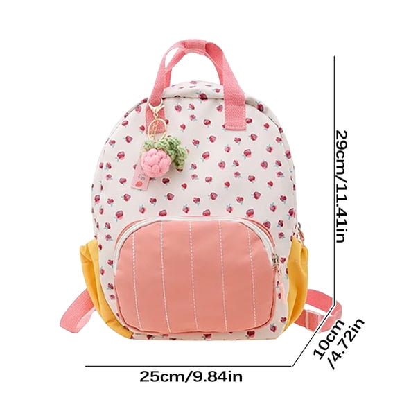 Toddler Backpack, Kids Backpack for School, Strawberry Print, Small Daycare Bag for Infants and Toddlers, Machine Washable Canvas Schoolbag for Travel and Outdoor Adventures