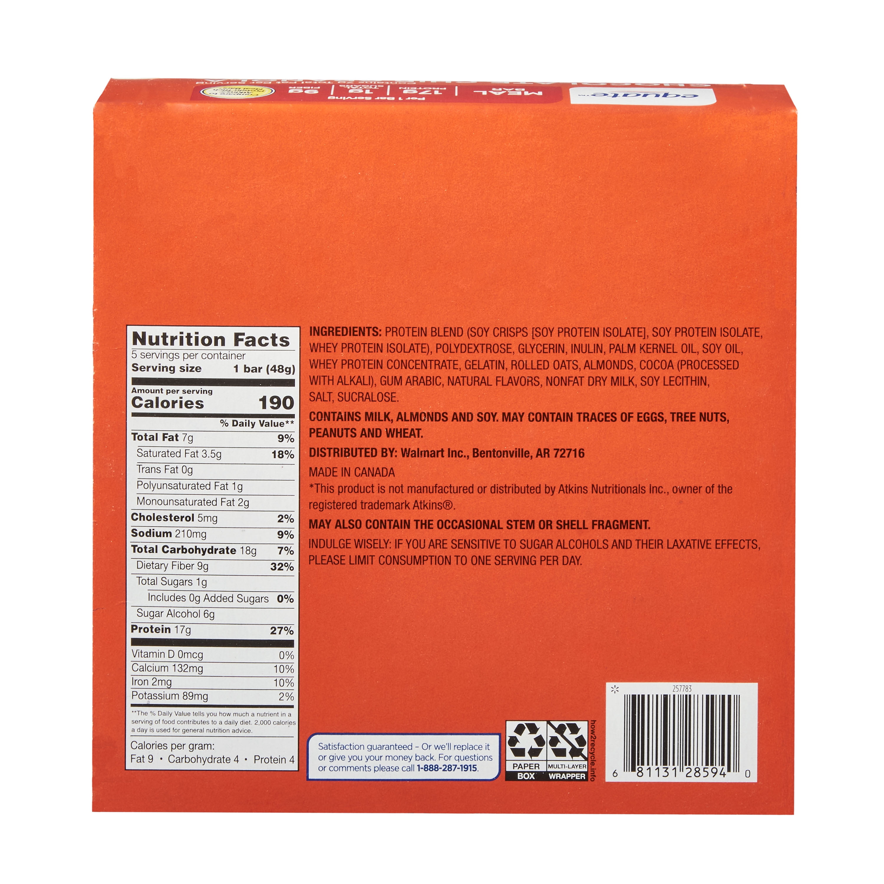 (2 pack) Equate Meal Bar, Chocolate Chip Granola, 5 Count
