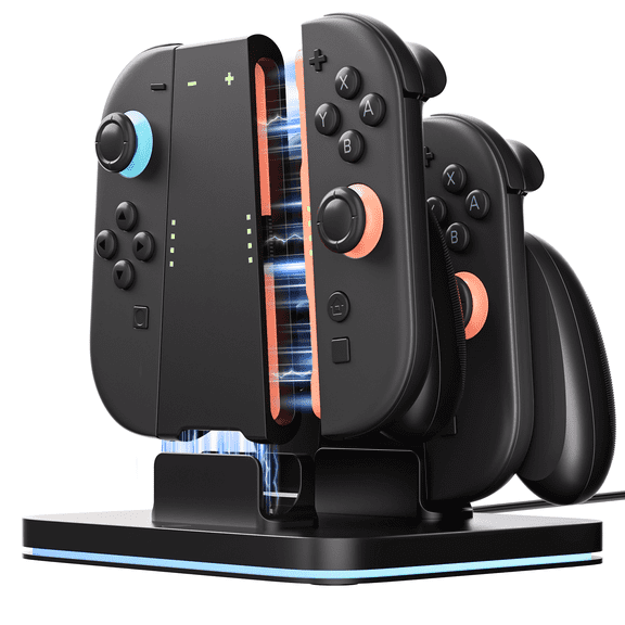 COOWPS 3 in 1 Charging Station and Grip Dock for Nintendo Switch 2 Joy-Con 2025, Ergonomic Comfort Controller Grip, Strong Magnetic Force, Fast Charger Dock, RGB Light Modes, Switch 2 Accessories