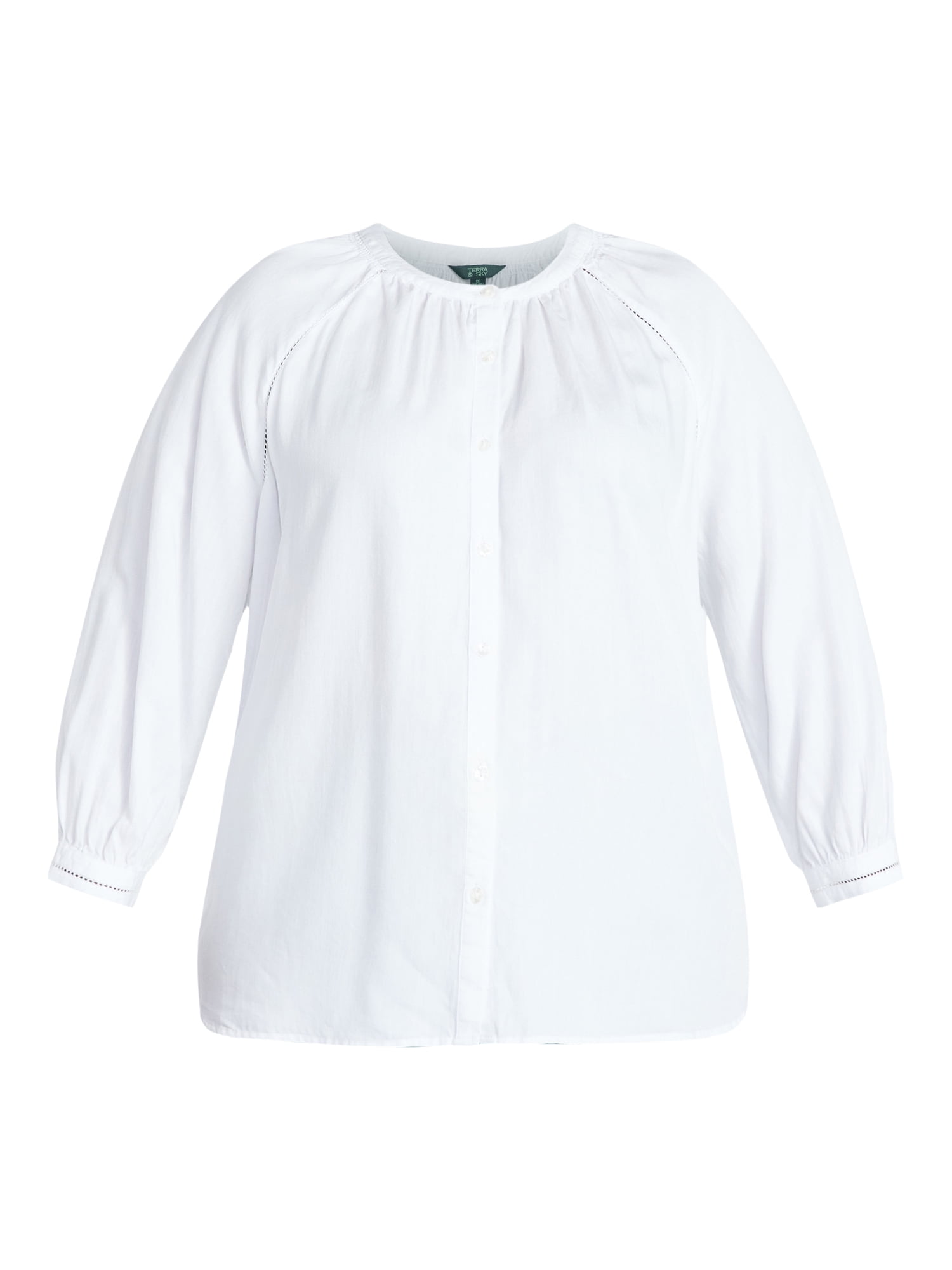 Terra & Sky Women's Plus Size Button Blouse with 3/4-Length Sleeves, Sizes 0X-5X