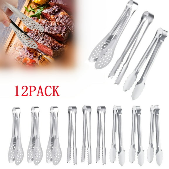 12 Pack Premium Small Serving Tongs, Mini Stainless Steel Appetizer Tongs, 5.1 Inch