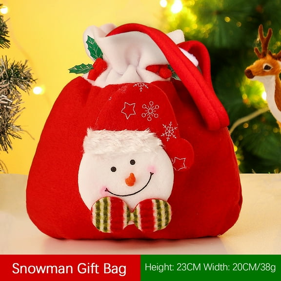 SDJMa Christmas Gift Bags with Drawstring, 8"x9" Cute 3D Snowman Xmas Tote Bags with Handle, Reusable Christmas Wrapping Bags Goodie Bags Treat Bags for Kids Girls Boys Sack Storage Bag Party Favor