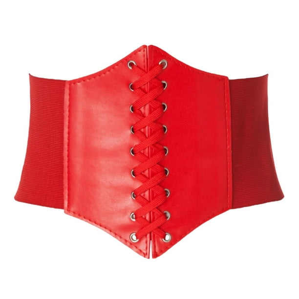 Women Lace Tied Leather Corset Waist Wide Belt Cincher Elastic Stretchy  Band 
