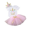 Ma&Baby 3PCS Baby Girls 1st Birthday Outfit Romper Skirt Cake Smash Tutu Dress