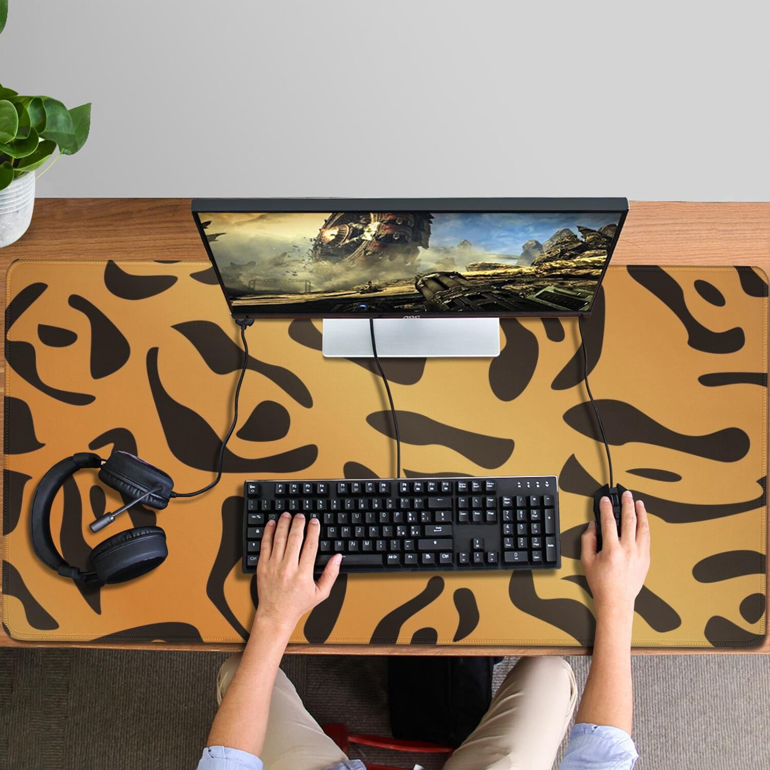 Long Mouse Pads for Desk,Orange and Black Of Leopard Print Desk Mats on Top Of Desks, Desk Mouse Pad Extra Large with 3mm Non-Slip Base and Stitched Edge for Gaming,Office,Work,Home 47.3"x23.6"