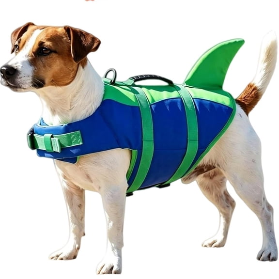 Dog Life Jacket, Shark Dog Life Jacket with Sturdy Handle for Puppies and Adults, High Buoyancy Dog Floating Swim Vest