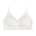 thumbnail image 3 of Womens Wire Free Bra, Full Coverage V Neck Medium Support Bra with Spaghetti Straps, Lounge Comfort Bra | VerBelle,Beige L, 3 of 7