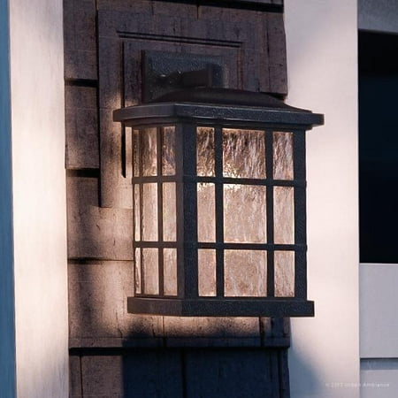 

Urban Ambiance Luxury Craftsman Outdoor Wall Light Medium Size: 15.5 H x 9.5 W with Tudor Style Elements Highly-Detailed Design Oil Rubbed Parisian Bronze Finish and Water Glass UQL1235