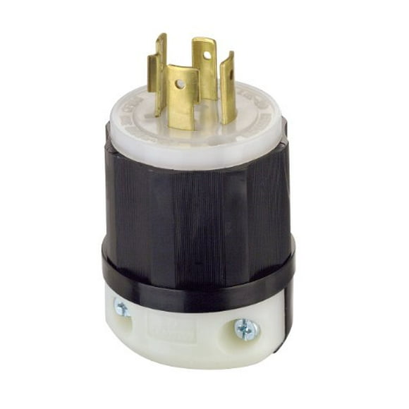 Leviton 2431 20 Amp, 480 Volt 3-phase, NEMA L16-20P, 3P, 4W, Locking Plug, Industrial Grade, Grounding - Black-White