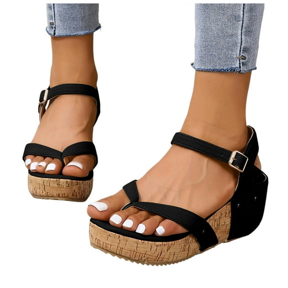 Women's Platform Flip Flop Dress Sandals 2025 Fashion Leather Studded Chunky Wedge High Heels Summer Shoes