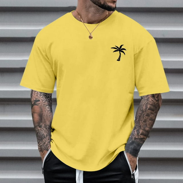 Men T Shirts Male Summer Beach Little Tree Print Blouse Short Sleeve O Neck Tops T Shirt
