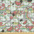 thumbnail image 2 of Ambesonne Unicorn Fabric by the Yard Microfiber, Watermelon Ice Cream Animal, 1 Yard, Coral Green Pastel Pink, 2 of 2