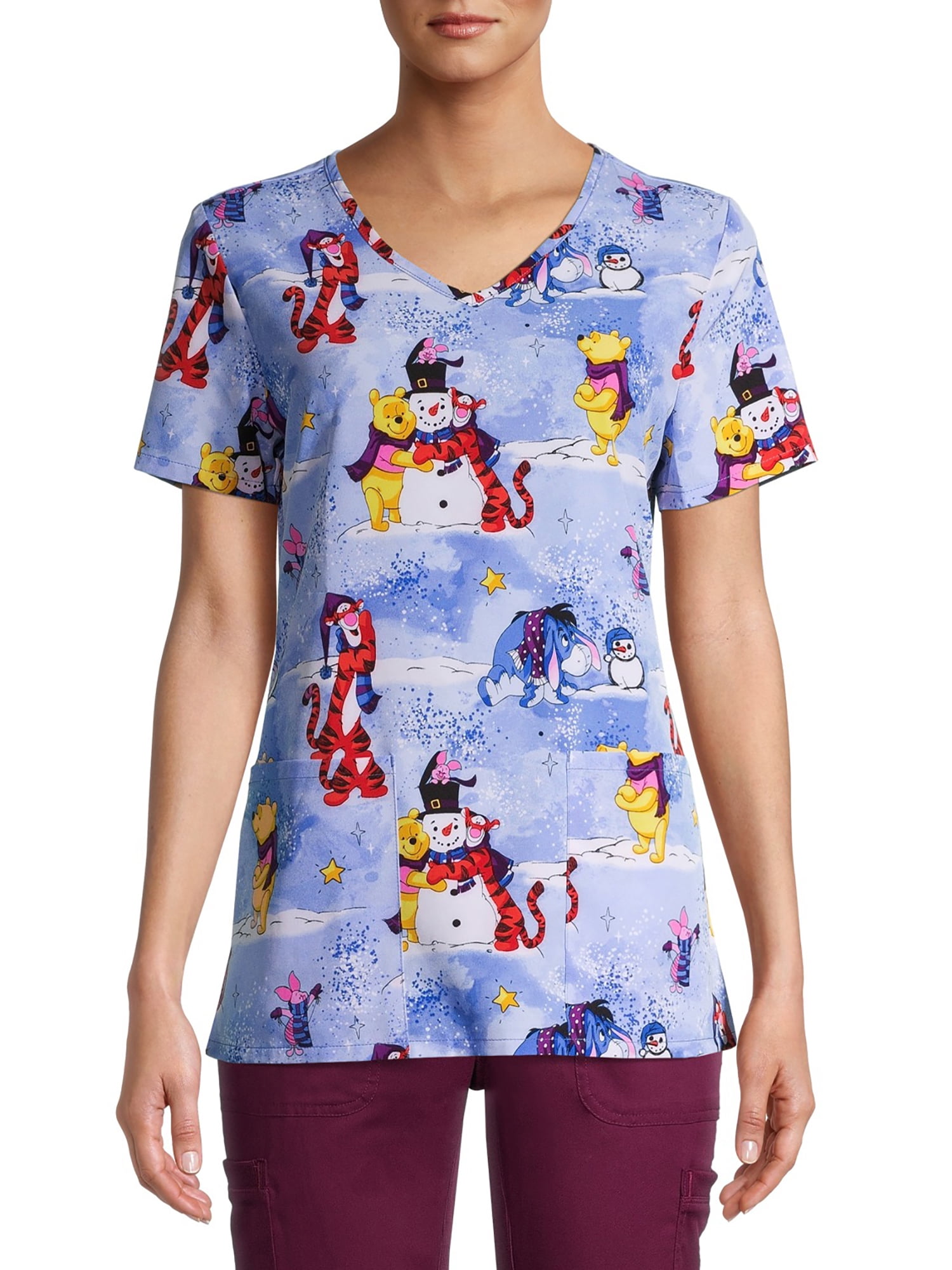 Scrubstar Women's Disney's Pooh "Love Your Snowman" VNeck Print Scrub