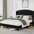 thumbnail image 6 of King Size Velvet Upholstered Bed Frame with Button Tufted Headboard, Wood Slat Support, Black, 6 of 6