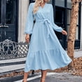 thumbnail image 2 of Spring Savings Clearance Lindreshi Fall Dresses for Women 2023 Homecoming Dresses Women's Fashion Casual Solid Long Sleeve V-Neck Bandage Long Dress, 2 of 5