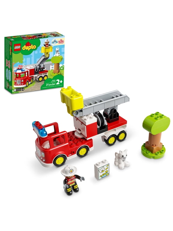 DUPLO Town Fire Engine 10969 Toy for Toddlers 2 Plus Years Old, Truck with Lights and Siren, Firefighter & Cat Figures, Learning Toys