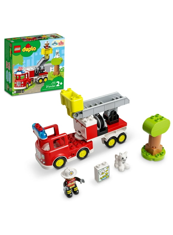 LEGO DUPLO Town Fire Engine 10969 Toy for Toddlers 2 Plus Years Old, Truck with Lights and Siren, Firefighter & Cat Figures, Learning Toys