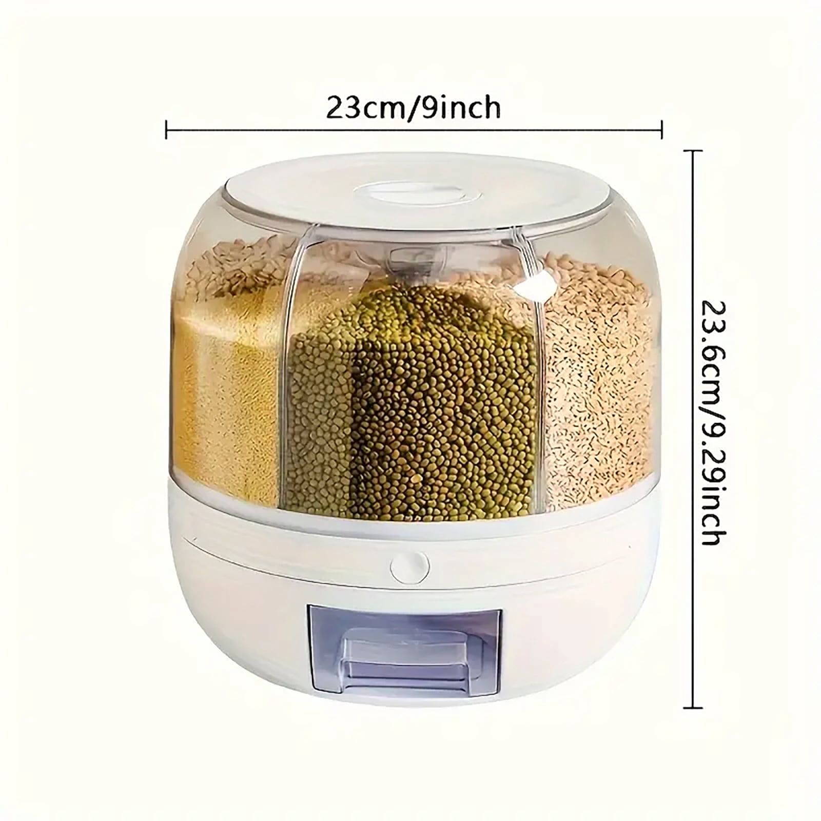Asnews 360° Rotating Cereal Dispenser Container, Rice Dispenser Storage Container for Kitchen, BPA-free, White