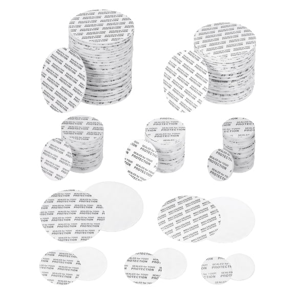 Uxcell 20/24/28/38/51mm Foam Lid Liner 250pcs Adhesive PS Pressure Sensitive Seals for Jar Black Text White