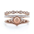 thumbnail image 1 of Antique Milgrain Art Deco 2.50 Carat Round Cut Crown Morganite And Diamond Moissanite Engagement Ring, Engraved Wedding Ring, Two Matching Band In 10K Solid Rose Gold, Gift, Promise Ring, 1 of 3