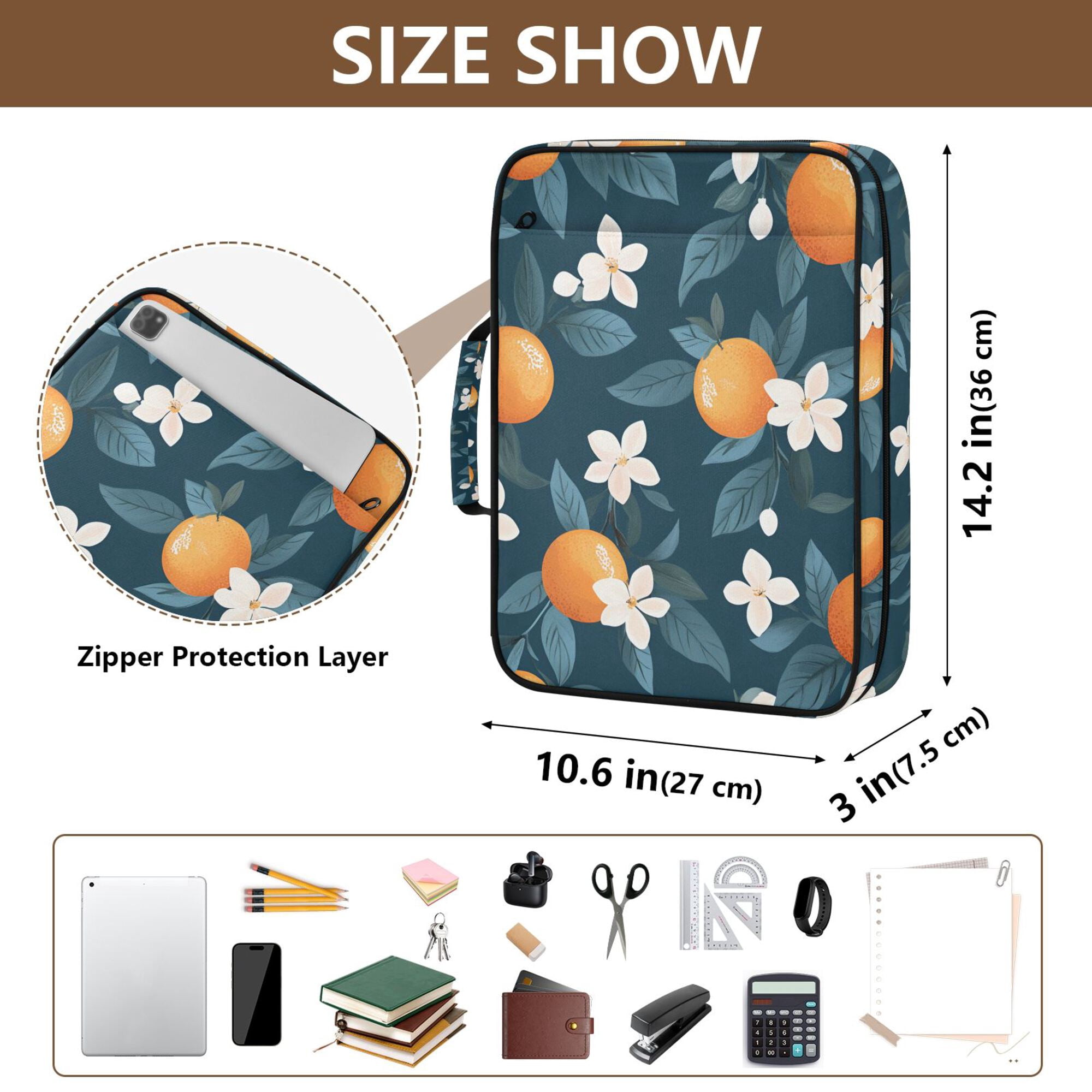 FORMRS Accordion File Folder A4 Size 7-Pocket Expanding Document Organizer Bag with 3 Ring Binder, Oranges Pattern