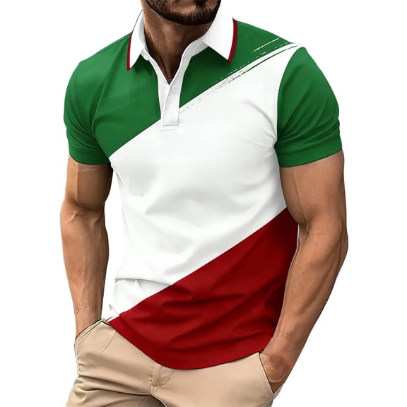 Polo Shirts Men's Short Sleeve Button Down Polo Shirt Italian Flag Print Everyday Comfort Sporty Style Top Lightweight Breathable Performance White L