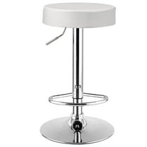 Costway 1 PC Round Backless Bar Stool Adjustable Swivel Pub Chair U Leather with Footrest White