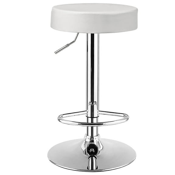 Costway 1 PC Round Backless Bar Stool Adjustable Swivel Pub Chair U Leather with Footrest White