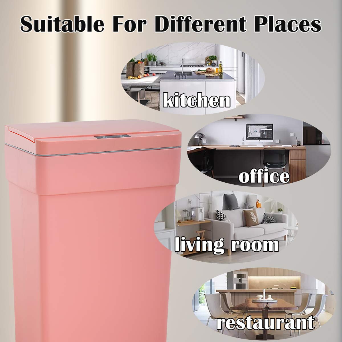 NiamVelo 13 Gal Automatic Trash Can Garbage Can with Lid Touch Free Trash Can Sensor Kitchen Waste Bin for Home & Office, Pink