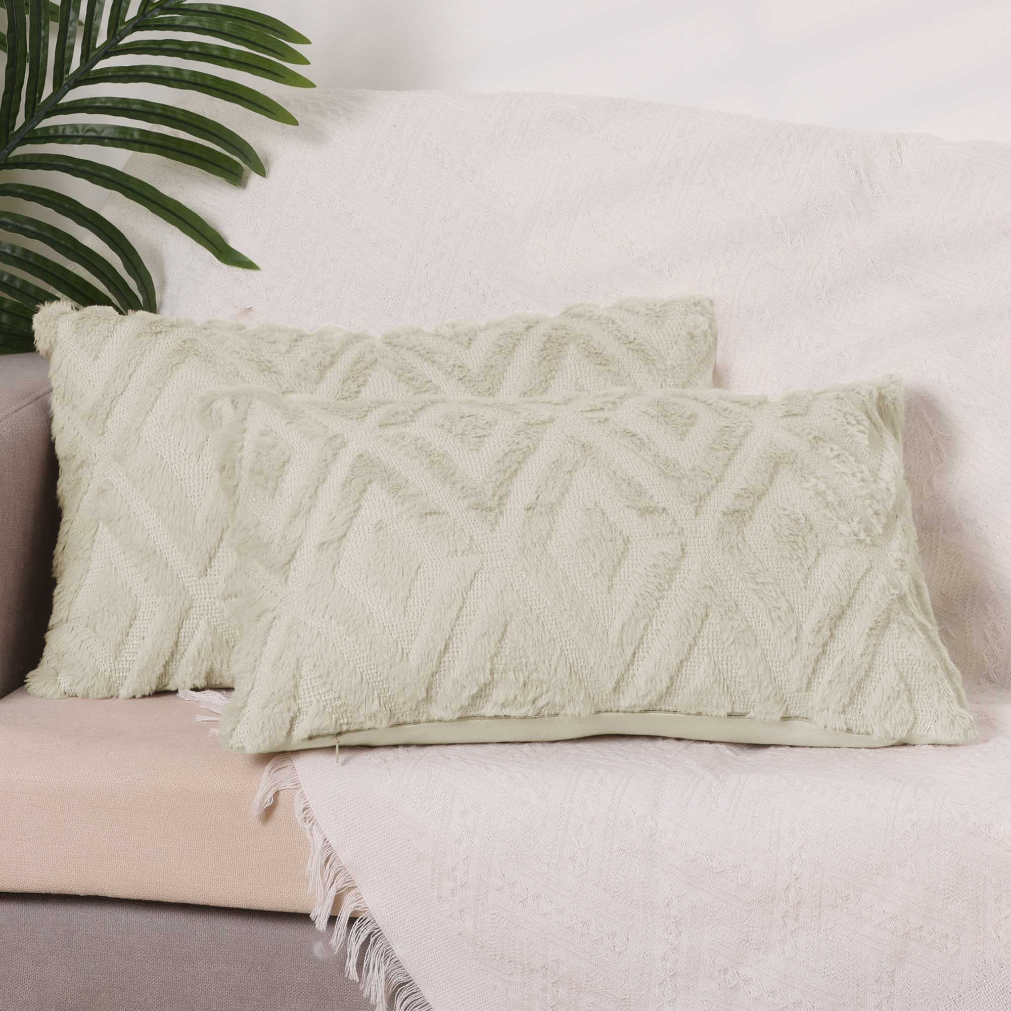 Unique Bargains Shaggy Plush Throw Pillow Covers Couch Pillow Covers (2 Count) Khaki-1 12" x 20"