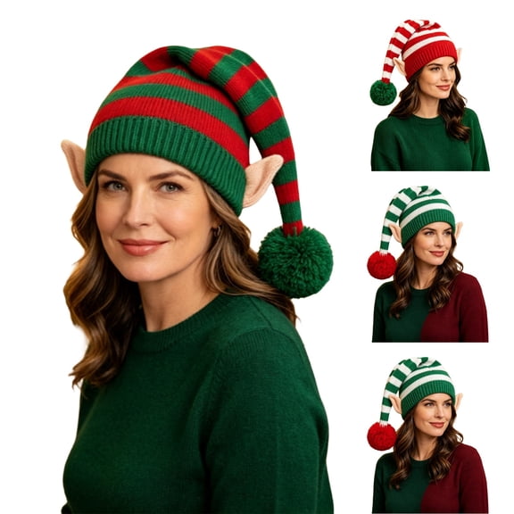 Lumtrix Christmas Knitted Elf Hats With Ears For Kids Girl Boy Elf Beanie Crochet Long Santa Hats Elf Costume Xmas Party Caps Dark Green