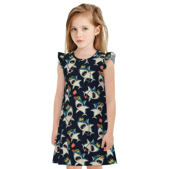 Lsque Chemise de Nuit Imprimée Requins Dessin Animé pour Filles, Pyjamas Doux et Mignons pour Enfants, Robe de Nuit Licorne Pyjamas pour Petits Enfants Tout-Petits Chemise de Nuit Douce-Petit
