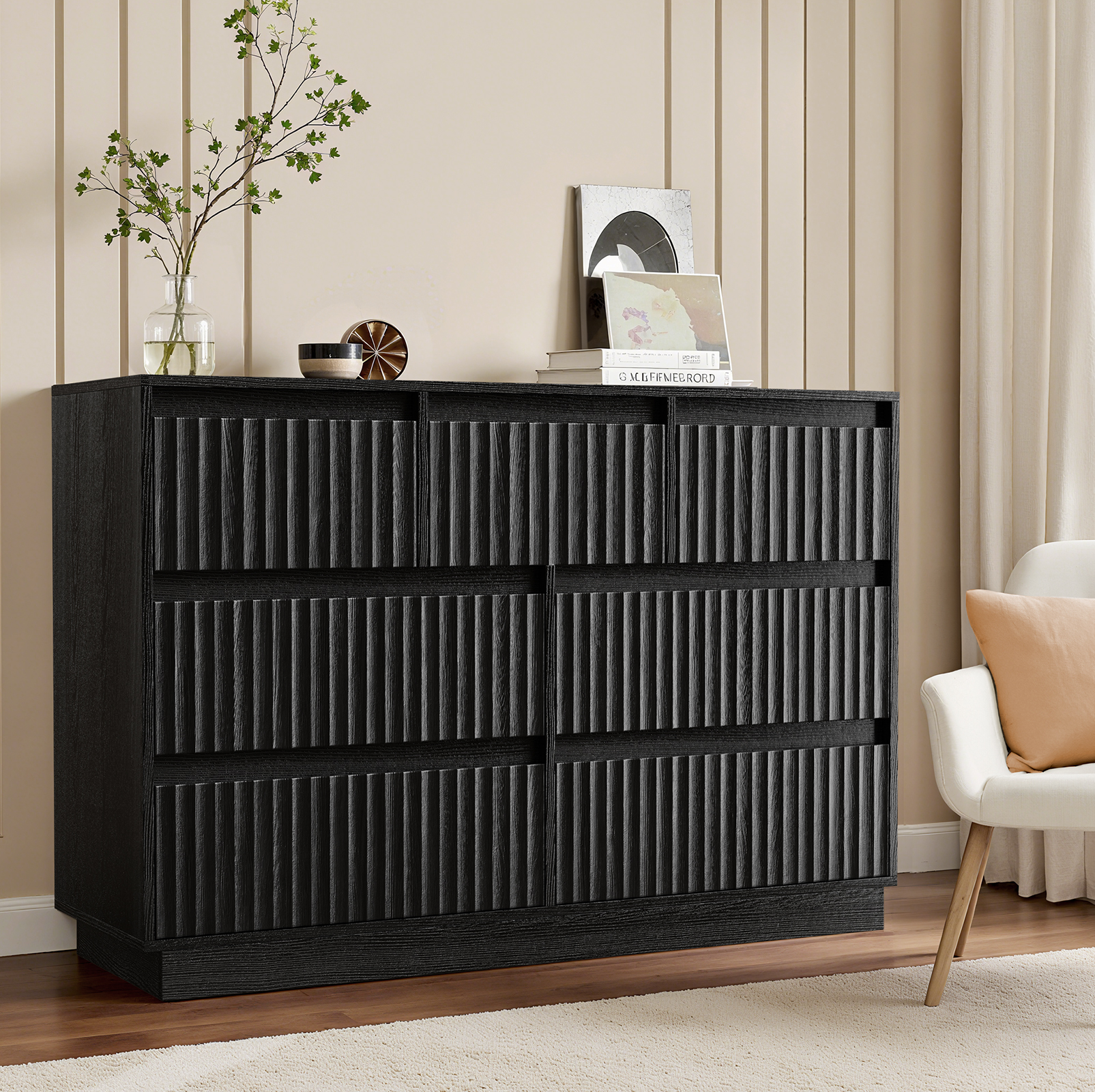 UPGO Wood Dresser, 7 Drawer Dresser for Bedroom, Modern Chest of Drawers with Deep Drawers Waterproof Living Room, Hallway, Entryway,Black