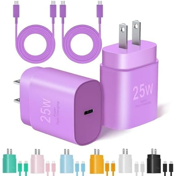 USB-C to USB-C Fast Charger, 2 Pack, With Block, Purple